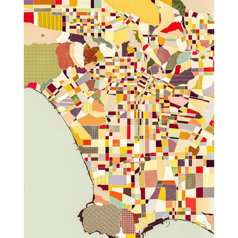 Modern Los Angeles Map Gold Ornate Wood Framed Art Print with Double Matting by Galapon, Nikki