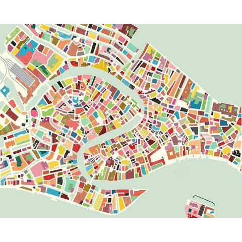 Modern Venice Map Gold Ornate Wood Framed Art Print with Double Matting by Galapon, Nikki