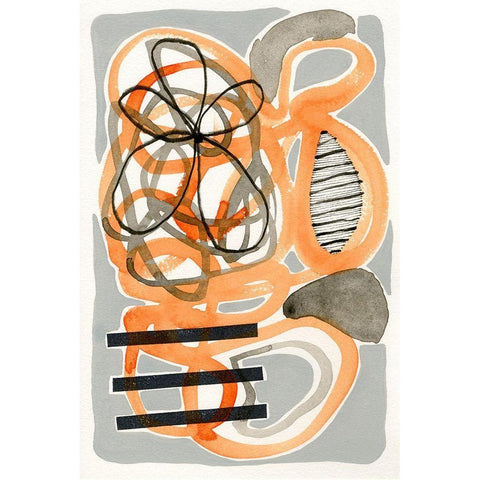 Orange And Grey Scramble I Gold Ornate Wood Framed Art Print with Double Matting by Galapon, Nikki