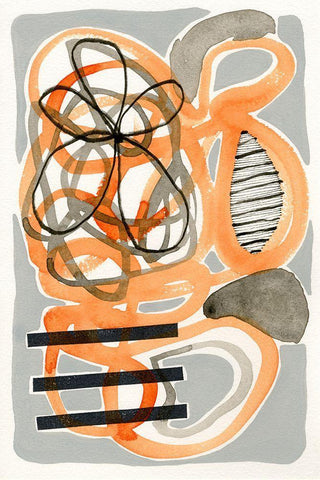 Orange And Grey Scramble I White Modern Wood Framed Art Print with Double Matting by Galapon, Nikki