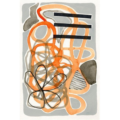 Orange And Grey Scramble II White Modern Wood Framed Art Print by Galapon, Nikki