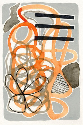 Orange And Grey Scramble II White Modern Wood Framed Art Print with Double Matting by Galapon, Nikki