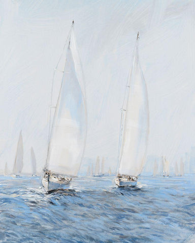 Sailing Upwind II White Modern Wood Framed Art Print with Double Matting by OToole, Tim