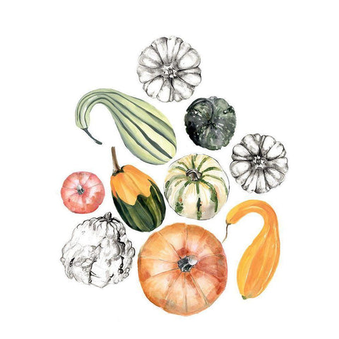 Watercolor Pumpkins I White Modern Wood Framed Art Print by Parker, Jennifer Paxton