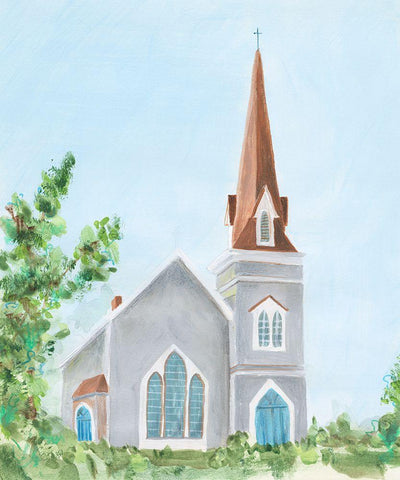 Countryside Church I White Modern Wood Framed Art Print with Double Matting by Moore, Regina