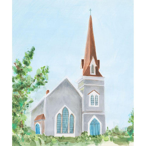 Countryside Church I White Modern Wood Framed Art Print by Moore, Regina