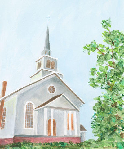 Countryside Church II White Modern Wood Framed Art Print with Double Matting by Moore, Regina