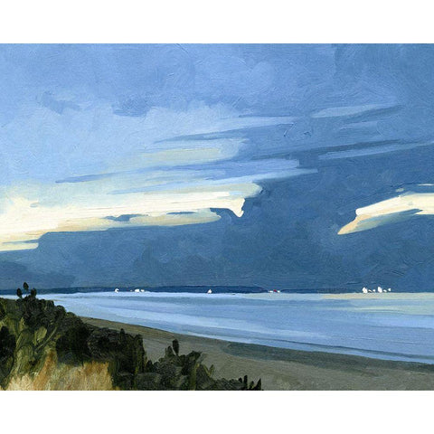 Blue Ocean Evening I Black Modern Wood Framed Art Print with Double Matting by Caroline, Emma