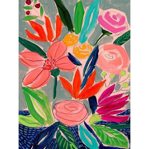 Naive Neon Bouquet I Black Modern Wood Framed Art Print with Double Matting by Parker, Jennifer Paxton