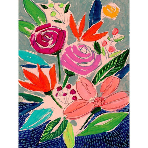 Naive Neon Bouquet II White Modern Wood Framed Art Print by Parker, Jennifer Paxton