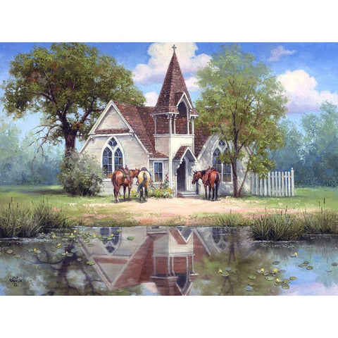 Reflections of a Country Church Gold Ornate Wood Framed Art Print with Double Matting by Sorenson, Jack