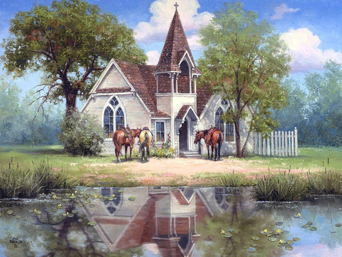 Reflections of a Country Church White Modern Wood Framed Art Print with Double Matting by Sorenson, Jack