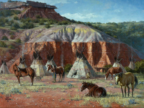 Camp of the Comanche Black Ornate Wood Framed Art Print with Double Matting by Sorenson, Jack