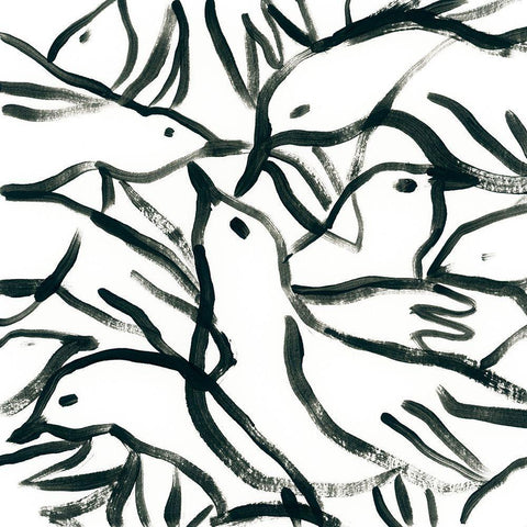 Freehand Flock I Black Ornate Wood Framed Art Print with Double Matting by Vess, June Erica