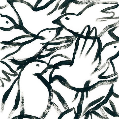 Freehand Flock II White Modern Wood Framed Art Print by Vess, June Erica