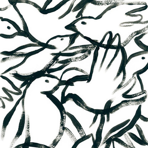 Freehand Flock II Black Ornate Wood Framed Art Print with Double Matting by Vess, June Erica