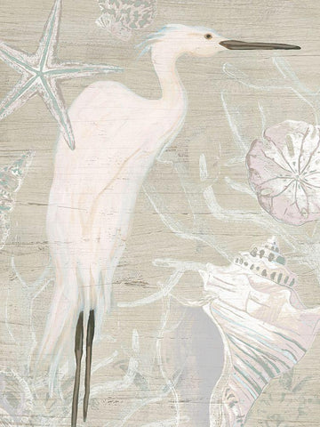Driftwood Heron I White Modern Wood Framed Art Print with Double Matting by Vess, June Erica