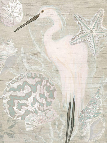 Driftwood Heron II White Modern Wood Framed Art Print with Double Matting by Vess, June Erica