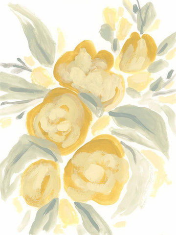 Ochre Blossoms I Black Ornate Wood Framed Art Print with Double Matting by Vess, June Erica