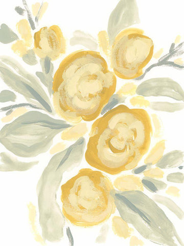 Ochre Blossoms II White Modern Wood Framed Art Print with Double Matting by Vess, June Erica