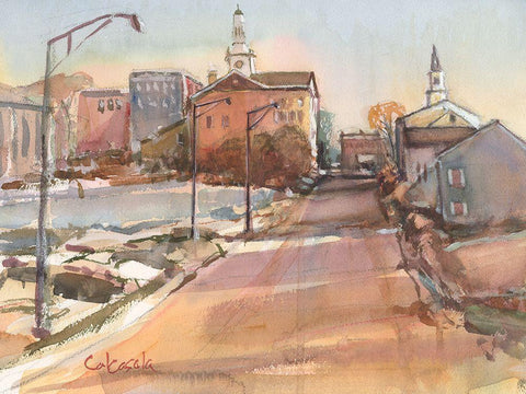 Church Street-Pittsfield MA Black Ornate Wood Framed Art Print with Double Matting by Calcasola, Stephen