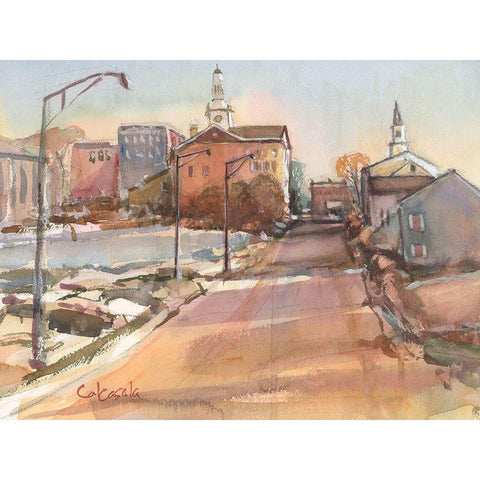 Church Street-Pittsfield MA Black Modern Wood Framed Art Print with Double Matting by Calcasola, Stephen