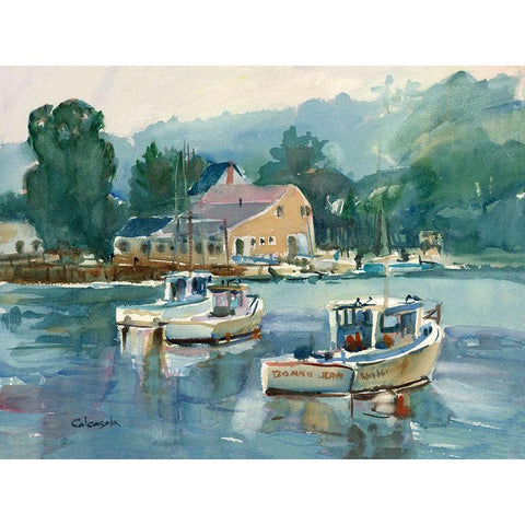 Maine Lobster Boats White Modern Wood Framed Art Print by Calcasola, Stephen