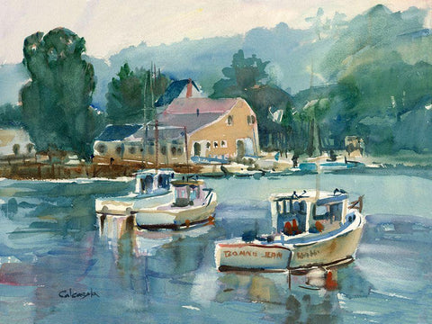 Maine Lobster Boats Black Ornate Wood Framed Art Print with Double Matting by Calcasola, Stephen