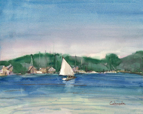 Sailing-Mystic-CT White Modern Wood Framed Art Print with Double Matting by Calcasola, Stephen