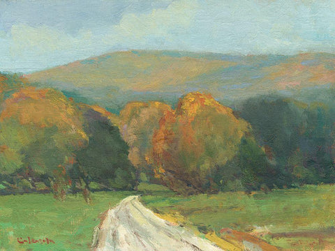 West Hampton Farm Road Black Ornate Wood Framed Art Print with Double Matting by Calcasola, Stephen