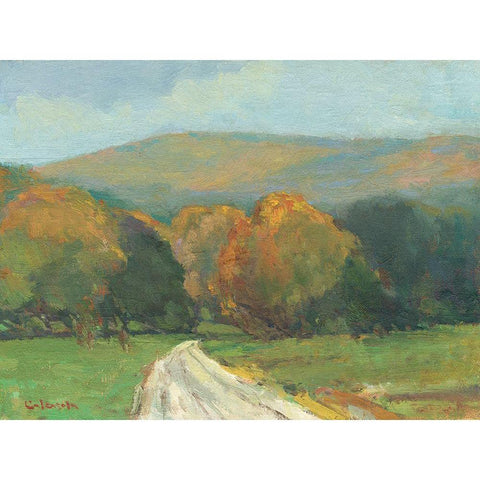 West Hampton Farm Road Gold Ornate Wood Framed Art Print with Double Matting by Calcasola, Stephen