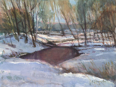 Winters Last Impression White Modern Wood Framed Art Print with Double Matting by Calcasola, Stephen