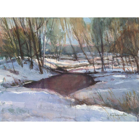 Winters Last Impression Gold Ornate Wood Framed Art Print with Double Matting by Calcasola, Stephen