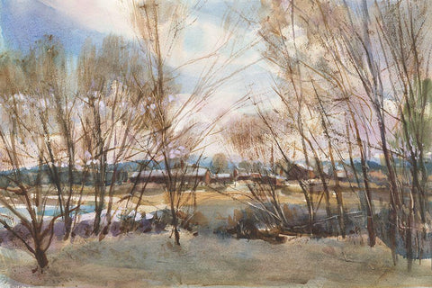 New England Farm Black Ornate Wood Framed Art Print with Double Matting by Calcasola, Stephen