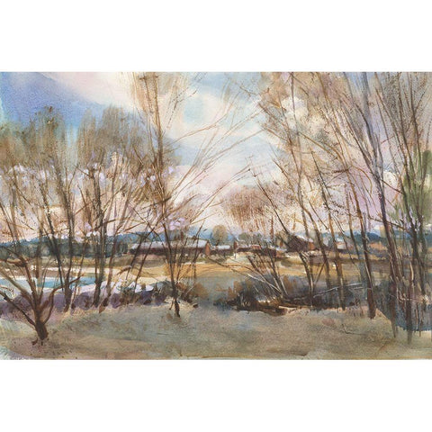 New England Farm Gold Ornate Wood Framed Art Print with Double Matting by Calcasola, Stephen