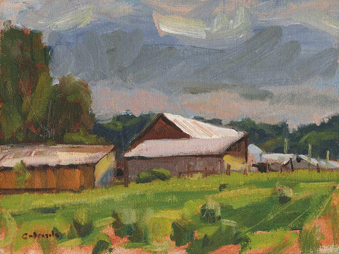 Farm Buildings Black Ornate Wood Framed Art Print with Double Matting by Calcasola, Stephen