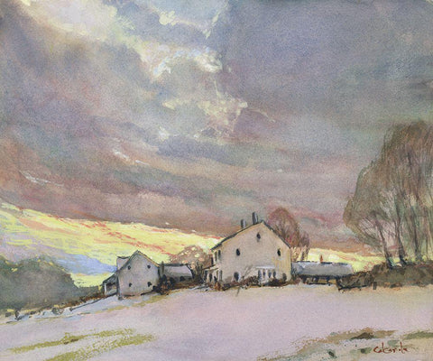 Maple Street Sunset White Modern Wood Framed Art Print with Double Matting by Calcasola, Stephen