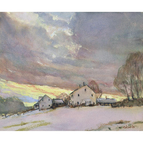 Maple Street Sunset Gold Ornate Wood Framed Art Print with Double Matting by Calcasola, Stephen