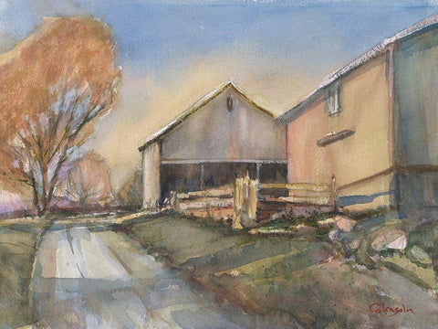 Somers Farm Scene White Modern Wood Framed Art Print with Double Matting by Calcasola, Stephen