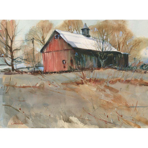 Cumington Old Barn Gold Ornate Wood Framed Art Print with Double Matting by Calcasola, Stephen
