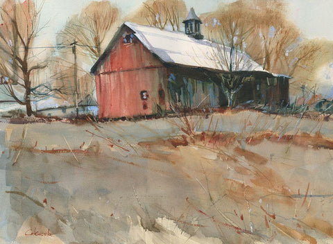 Cumington Old Barn Black Ornate Wood Framed Art Print with Double Matting by Calcasola, Stephen