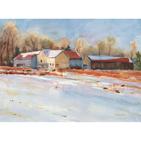 Winter Farm Black Modern Wood Framed Art Print with Double Matting by Calcasola, Stephen