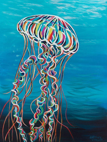 Colorful Jellyfish I White Modern Wood Framed Art Print with Double Matting by Vitaletti, Carolee