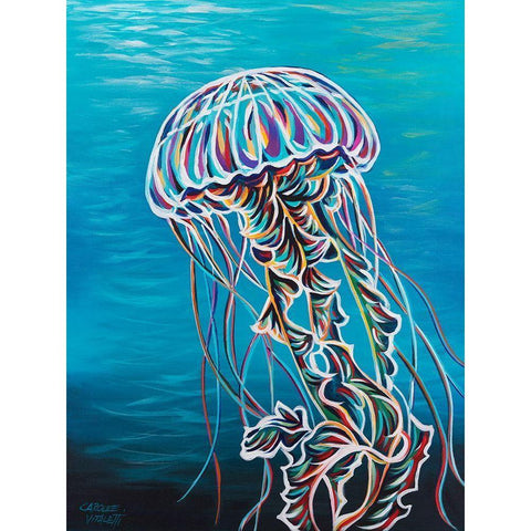 Colorful Jellyfish II White Modern Wood Framed Art Print by Vitaletti, Carolee