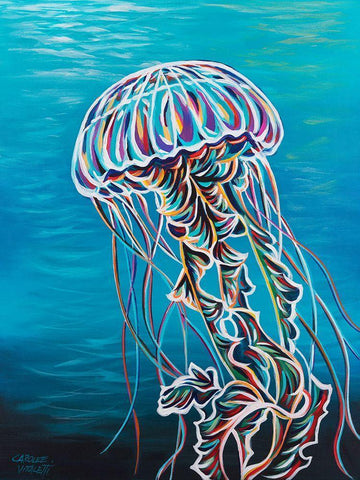 Colorful Jellyfish II White Modern Wood Framed Art Print with Double Matting by Vitaletti, Carolee