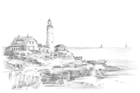 Lighthouse Sketch I Black Ornate Wood Framed Art Print with Double Matting by Harper, Ethan