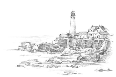 Lighthouse Sketch II White Modern Wood Framed Art Print with Double Matting by Harper, Ethan