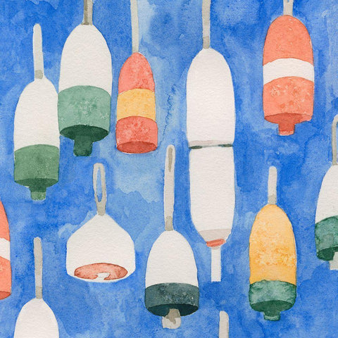 Salty Ocean Buoys I White Modern Wood Framed Art Print by Caroline, Emma