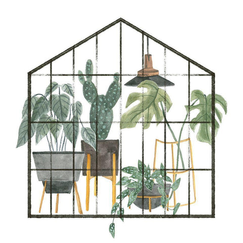 My Greenhouse I Black Ornate Wood Framed Art Print with Double Matting by Wang, Melissa