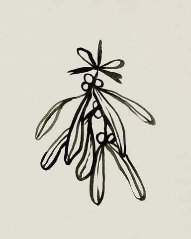 Mistletoe Sketch with Bows II White Modern Wood Framed Art Print with Double Matting by Caroline, Emma
